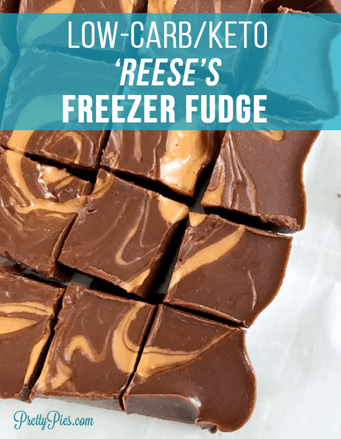Reese's Freezer Fudge! The BEST peanut butter chocolate fat bomb for a keto diet. Tastes sinfully good without the carbs/sugar! 6 ingredients. #keto #lowcarb #fatbomb #healthydessert #sugarfree #prettypies