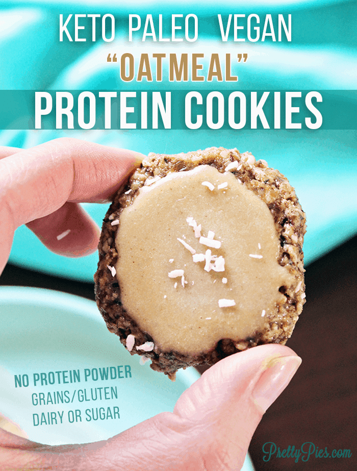 Iced "Oatmeal" Protein Cookies (Keto, Vegan, Paleo) PrettyPies.com