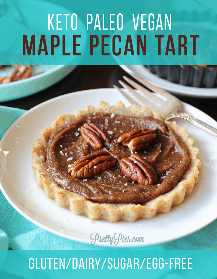 Maple Pecan Tarts are the perfect crowd-pleasing holiday dessert for people on special diets. With a buttery crust and smooth pecan filling, your family won't know there's no grains/gluten, dairy, eggs, or sugar! (Vegan, Paleo, Low-Carb, Keto) 