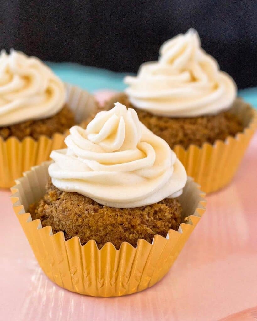 keto pumpkin cupacakes with vanilla frosting - from 'Yay! It's Sugar-Free' a