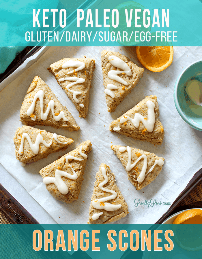 Perfectly crisp & tender scones without gluten, dairy, eggs or sugar! Made with almond flour and naturally sweetened. Paleo, Vegan and Keto friendly. Favorite low-carb breakfast. #prettypies #ketorecipes #paleobreakfast