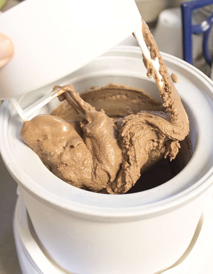Mocha Ice Cream in an ice cream maker