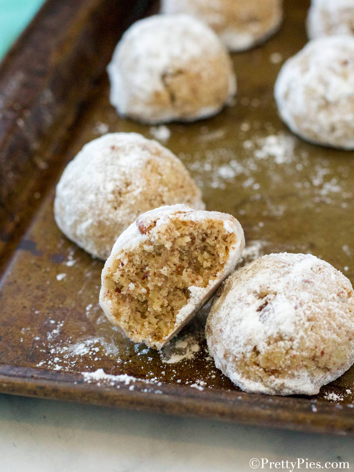 Keto Mexican Wedding Cookies on a pan