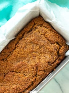 low carb Pumpkin Bread loaf in a pan