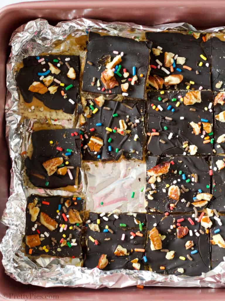 low carb cracker candy in a pan