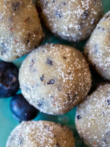 Close up overhead shot of Low-Carb Blueberry Donut Holes