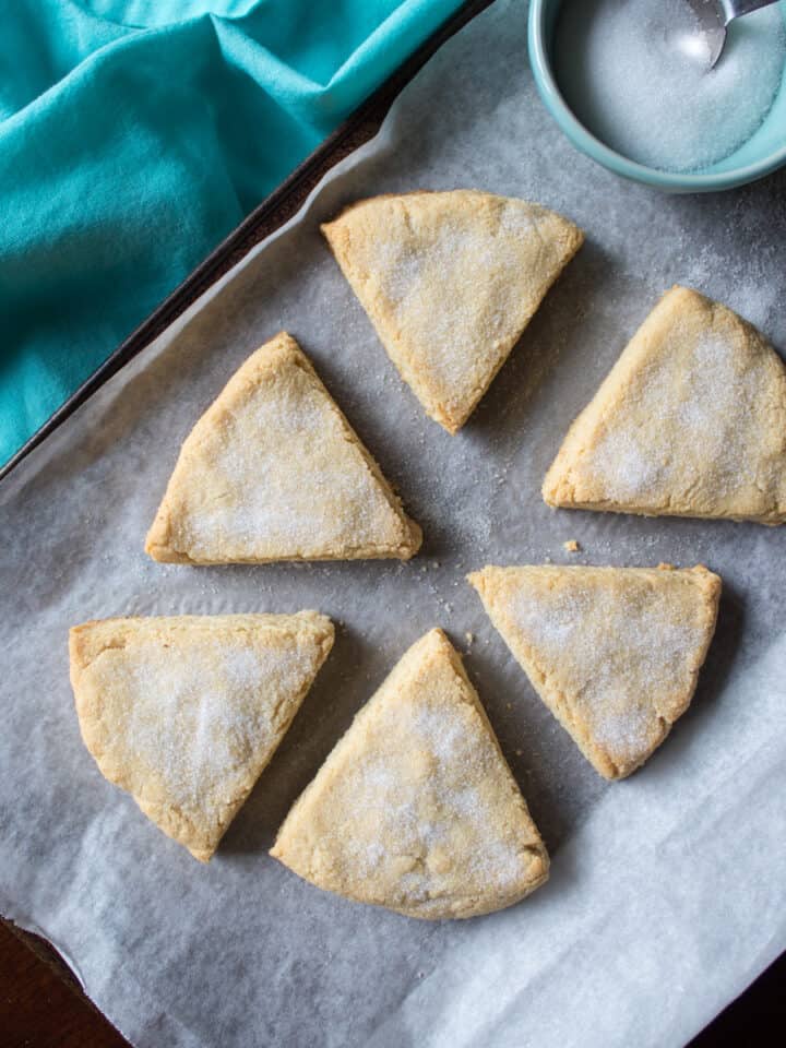 freshly baked scones on pan overhead view